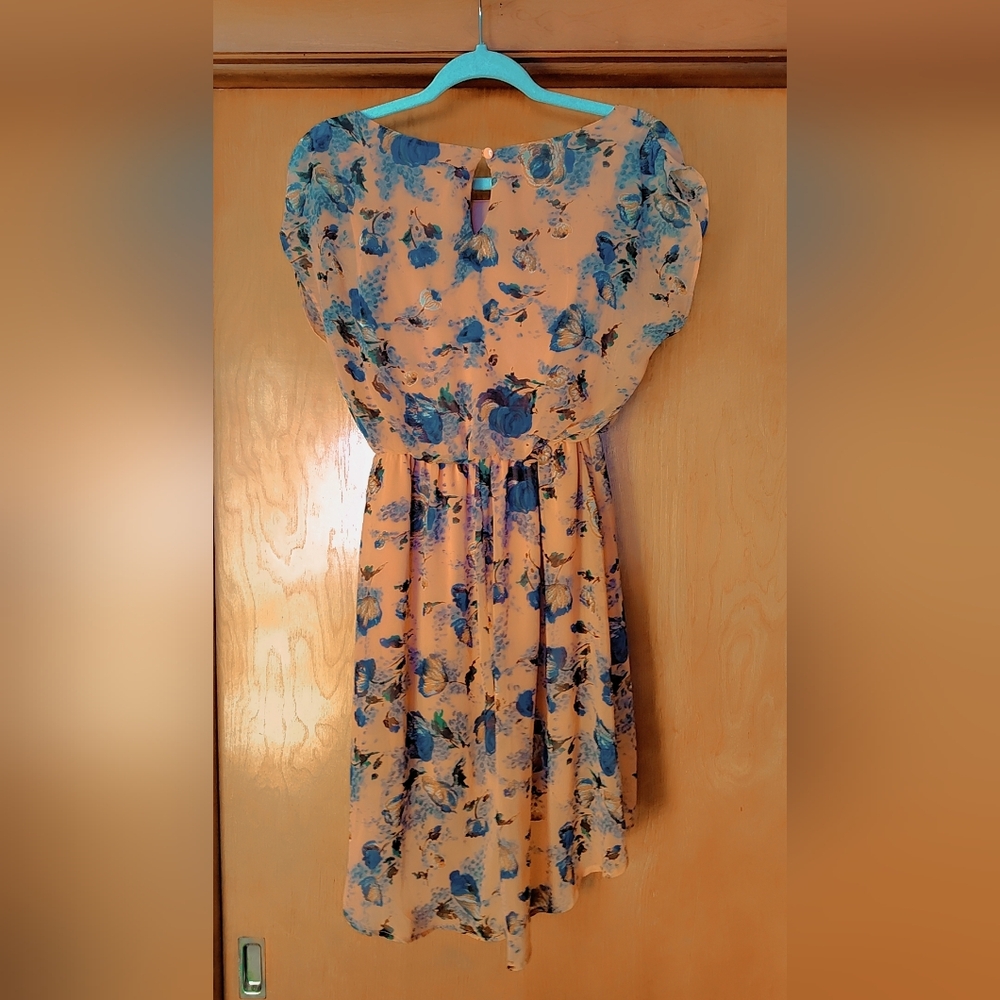 🌸 Lush Peach & Blue Floral Mini Dress — NWOT — Size S 🌸 - Picture 5 of 5